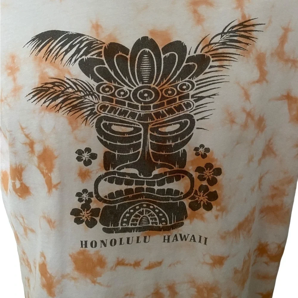 Aeropostale Hawaiian Tiki Honolulu Hawaii Orange White Tie Dye Tee Shirt S Small